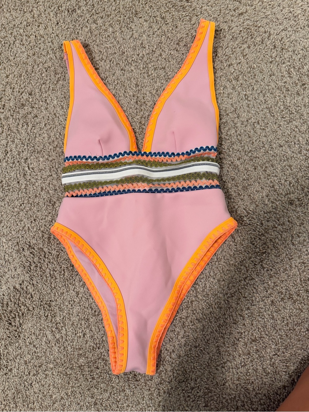 Pink One-Piece Swimsuit with Neon Orange Trim